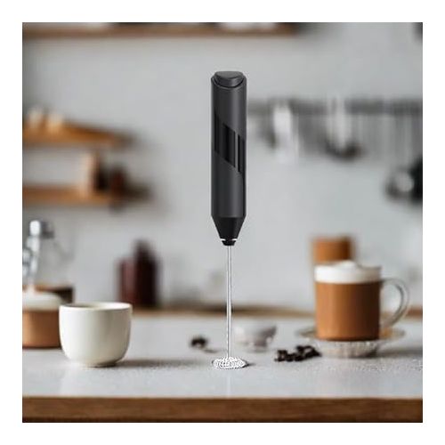  Cuisinox Electric Milk Frother Handheld Stainless Steel Battery Powered Foam Maker, Whisk Drink Mixer Blender For Coffee, Frappe, Latte, Macchiato, Matcha, Hot Chocolate, Cappuccino, Beater (Black)