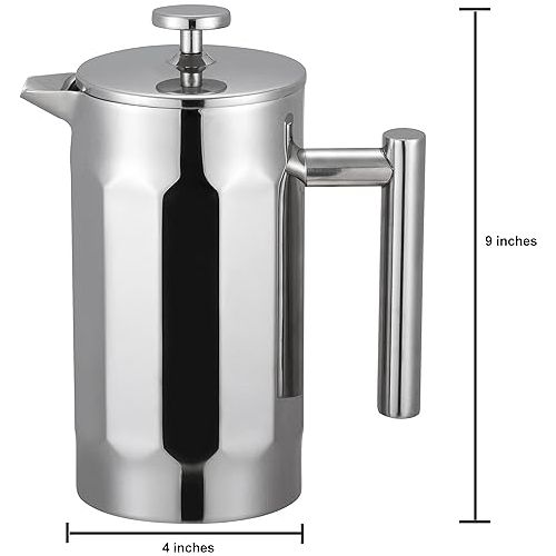  CUISINOX Double-Walled Stainless Steel French Press Coffee Maker, 1 Quart (32 oz)