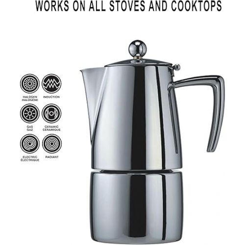  Cuisinox Milano Stainless Steel Stovetop Moka Pot Espresso Coffee Maker, 4-Cup