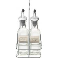 CUISINOX Cruet Oil and Vinegar Bottles Set with Dripless Spouts and Wire Caddy, English Labels - 6 oz. each