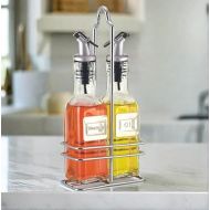 CUISINOX Cruet Oil and Vinegar Bottles Set with Dripless Spouts and Wire Caddy, English Labels - 6 oz. each