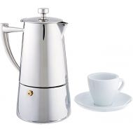 CUISINOX Stainless Steel 6-Cup Moka Pot Espresso Coffee Maker and 6 Roma Espresso Cups, 7-Piece Set