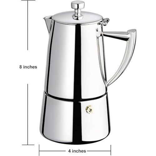  CUISINOX Stainless Steel 6-Cup Moka Pot Espresso Coffee Maker and 6 Roma Espresso Cups, 7-Piece Set