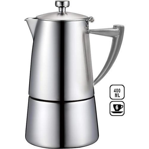  CUISINOX Roma Satin Stainless Steel Moka Pot Stovetop Espresso Maker, 6-Cup