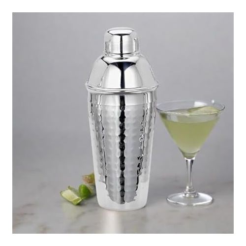  Cuisinox Stainless Steel Cocktail Shaker with Lid and Strainer, Hammered Finish, 9.4