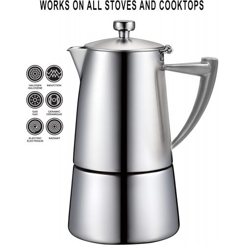  Cuisinox Roma 4-Cup Stainless Steel Stovetop Moka Espresso Maker