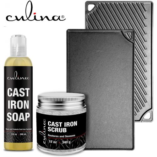  Culina Cast Iron Cleaning Set: Restoring Scrub & Cleaning Soap Best for Cleaning Care, Washing & Restoring 100% Plant-Based for Cast Iron Cookware, Skillets, Pans & Grills!