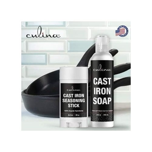  Culina Cast Iron Seasoning Stick & Soap Set All Natural Ingredients Best for Cleaning, Non-stick Cooking & Restoring for Cast Iron Cookware, Skillets, Pans & Grills!…