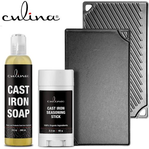  Culina Cast Iron Seasoning Stick & Soap Set All Natural Ingredients Best for Cleaning, Non-stick Cooking & Restoring for Cast Iron Cookware, Skillets, Pans & Grills!…