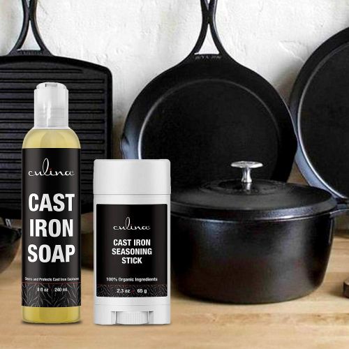  Culina Cast Iron Seasoning Stick & Soap Set All Natural Ingredients Best for Cleaning, Non-stick Cooking & Restoring for Cast Iron Cookware, Skillets, Pans & Grills!…