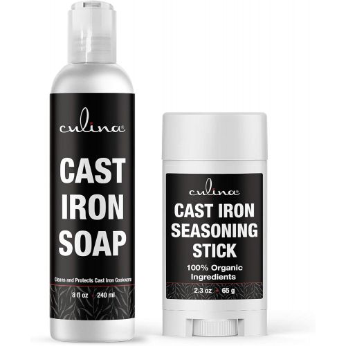  Culina Cast Iron Seasoning Stick & Soap Set All Natural Ingredients Best for Cleaning, Non-stick Cooking & Restoring for Cast Iron Cookware, Skillets, Pans & Grills!…