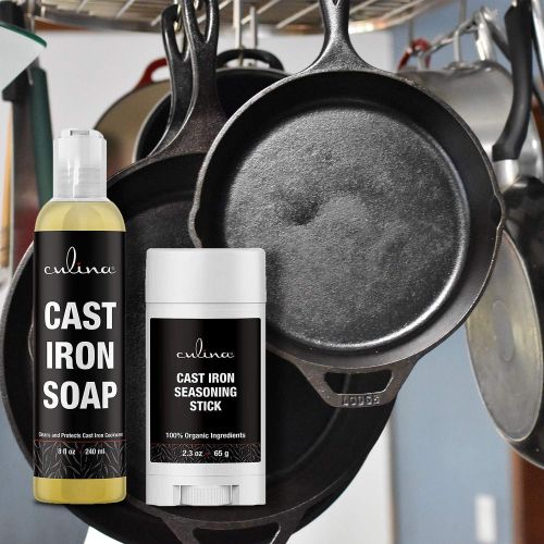  Culina Cast Iron Seasoning Stick & Soap Set All Natural Ingredients Best for Cleaning, Non-stick Cooking & Restoring for Cast Iron Cookware, Skillets, Pans & Grills!…