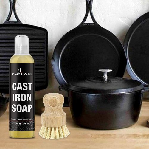  Culina Cast Iron Soap & brush All Natural Ingredients Best for Cleaning, Non-stick Cooking & Restoring for Cast Iron Cookware, Skillets