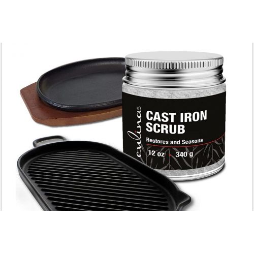  Culina Cast Iron Cleaning & Restoring Scrub Removes Rust Without Scratching & Care Before Cleaning, Washing & Seasoning 100% Natural for Cast Iron Skillets, Pans & Cookware
