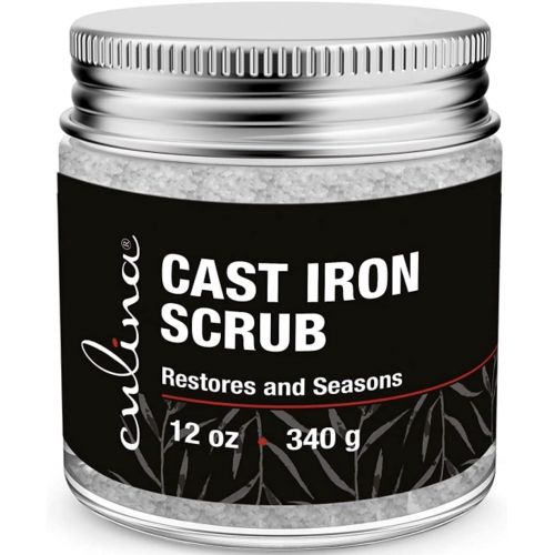  Culina Cast Iron Cleaning & Restoring Scrub Removes Rust Without Scratching & Care Before Cleaning, Washing & Seasoning 100% Natural for Cast Iron Skillets, Pans & Cookware