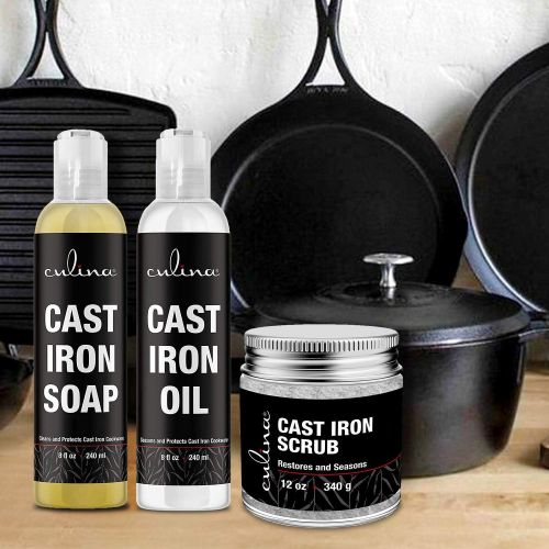  [아마존베스트]Culina Supreme Cast Iron Care Set: Restoring Scrub, Cleaning Soap & Conditioning Oil | Best for Cleaning Care, Washing & Restoring | 100% Plant-Based | for Cast Iron Cookware, Skil