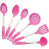 Culinary Couture Pink Cooking Utensil Set - Stainless Steel & Silicone Heat Resistant Professional Kitchen Tools - Spatula, Mixing & Slotted Spoon, Ladle, Pasta Fork Server, Drainer - Bonus Ebook!