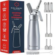 Culinary Couture Professional Whipped-Cream Dispenser - Aluminum Cream Whipper, 7 Various Stainless Culinary Decorating Nozzles and 1 Brush - Whip-Cream Canister - Homemade Cream Maker - 500ml/1 Pint