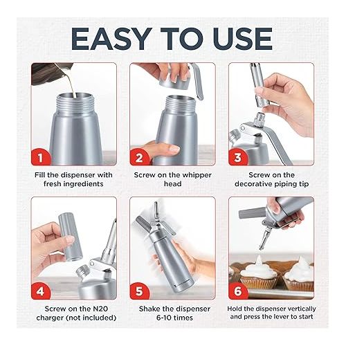  Culinary Couture Professional Whipped-Cream Dispenser - Aluminum Cream Whipper, 7 Various Stainless Culinary Decorating Nozzles and 1 Brush - Whip-Cream Canister - Homemade Cream Maker - 500ml/1 Pint