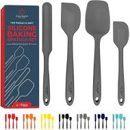 Culinary Couture 4-Piece Grey Silicone Baking Spatula Set - Rubber Spatulas Silicone Heat Resistant up to 608°F, BPA-Free - Silicone Spatula Set for Nonstick Cookware - Silicone Baking Utensils