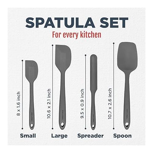  Culinary Couture 4-Piece Grey Silicone Baking Spatula Set - Rubber Spatulas Silicone Heat Resistant up to 608°F, BPA-Free - Silicone Spatula Set for Nonstick Cookware - Silicone Baking Utensils