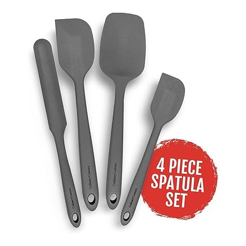  Culinary Couture 4-Piece Grey Silicone Baking Spatula Set - Rubber Spatulas Silicone Heat Resistant up to 608°F, BPA-Free - Silicone Spatula Set for Nonstick Cookware - Silicone Baking Utensils