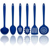 [아마존 핫딜] Culinary Couture Blue Silicone Cooking Utensils Set  Sturdy Steel Inner Core  Spatula, Mixing & Slotted Spoon, Ladle, Pasta Server, Drainer  Heat Resistant Kitchen Tools - Bonus Recipe Ebook