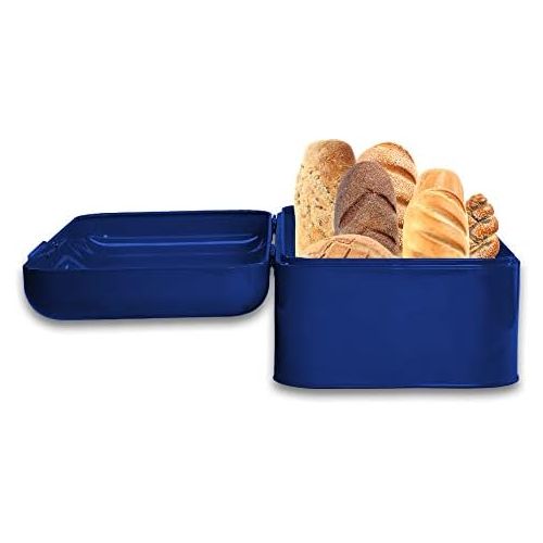  Culinary Couture Large Blue Bread Box - Powder Coated Stainless Steel - Extra Large Bin for Loaves, Bagels & More: 16.5 x 8.9 x 6.5