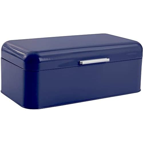  Culinary Couture Large Blue Bread Box - Powder Coated Stainless Steel - Extra Large Bin for Loaves, Bagels & More: 16.5 x 8.9 x 6.5