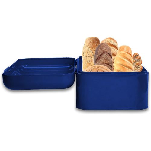  Culinary Couture Large Blue Bread Box - Powder Coated Stainless Steel - Extra Large Bin for Loaves, Bagels & More: 16.5 x 8.9 x 6.5