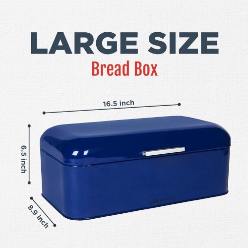  Culinary Couture Large Blue Bread Box - Powder Coated Stainless Steel - Extra Large Bin for Loaves, Bagels & More: 16.5 x 8.9 x 6.5