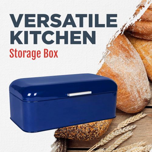  Culinary Couture Large Blue Bread Box - Powder Coated Stainless Steel - Extra Large Bin for Loaves, Bagels & More: 16.5 x 8.9 x 6.5