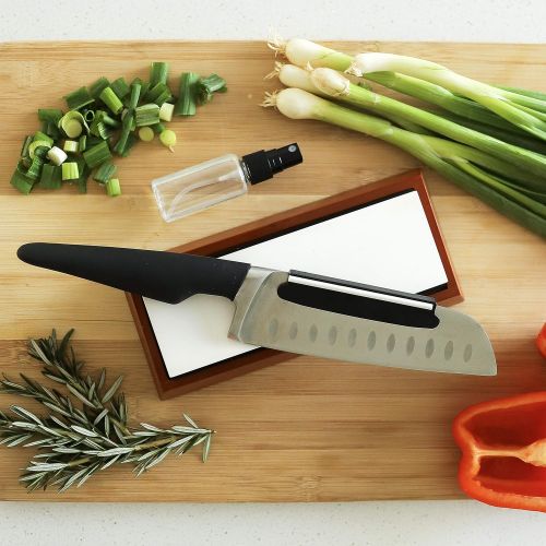  Culinary Couture Whetstone Knife Sharpening Stone Kit - 2-Sided 1000 & 6000 Grit Waterstone | Kitchen Knives Blade Sharpener | Includes Angle Guide & Non-Slip Bamboo Base Holder & Water Spray Bottl