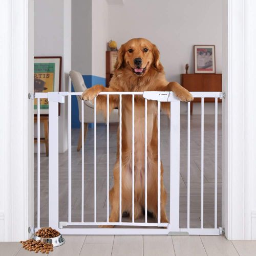  Cumbor 43.5Auto Close Safety Baby Gate,Extra Tall and Wide Child Gate,Easy Walk Thru Durability Dog Gate for The House,Stairs,Doorways.Included 4 Wall Cups,2.75-Inch and 8.25-Inch