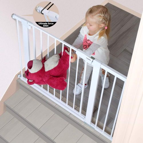  Cumbor 43.5Auto Close Safety Baby Gate,Extra Tall and Wide Child Gate,Easy Walk Thru Durability Dog Gate for The House,Stairs,Doorways.Included 4 Wall Cups,2.75-Inch and 8.25-Inch