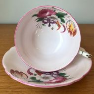 CupandOwl Vintage Paragon Pink Teacup and Saucer, Tulip and Rose Tea Cup and Saucer, English Floral Bone China, Double Warrant, 1940s
