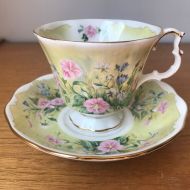 CupandOwl Royal Albert Teacup and Saucer, Shakespeares Flowers Glorious Morning Green and Pink tea Cup and Saucer