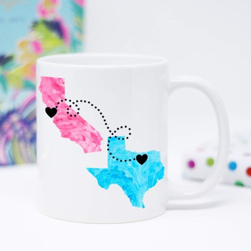  [아마존베스트]Cupology Best Friends Quote Personalized Long Distance Coffee Mug, States and Countries, Friendship Gift, 11oz or 15oz