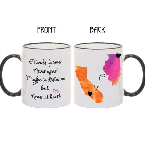  [아마존베스트]Cupology Best Friends Quote Personalized Long Distance Coffee Mug, States and Countries, Friendship Gift, 11oz or 15oz