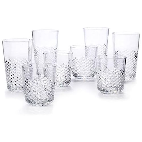  Cupture Diamond Plastic Tumblers BPA Free, 24 oz/14 oz, 8-Pack (Clear)