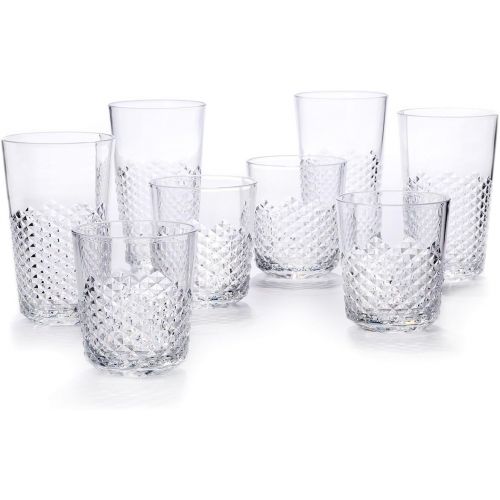  Cupture Diamond Plastic Tumblers BPA Free, 24 oz/14 oz, 8-Pack (Clear)