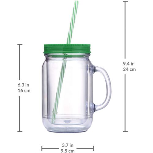  [아마존베스트]Cupture Double Wall Insulated Plastic Mason Jar Tumbler Mug with Striped Straws - 20 oz, 3 Pack