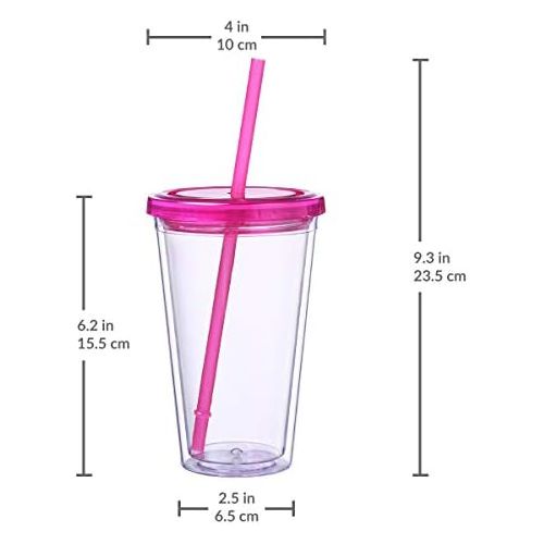  [아마존베스트]Cupture 12 Insulated Double Wall Tumbler Cup with Lid, Reusable Straw & Hello Name Tags, 16 oz, Assorted Colors