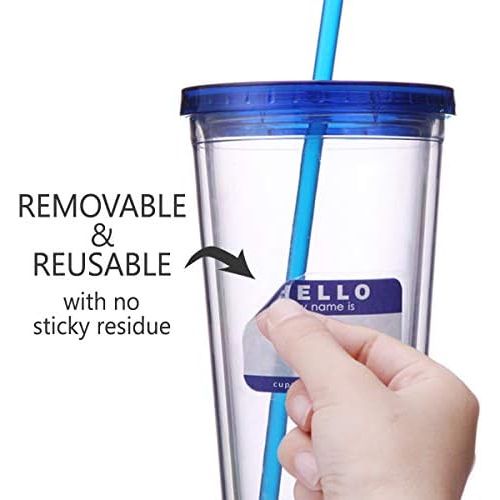  [아마존베스트]Cupture 12 Insulated Double Wall Tumbler Cup with Lid, Reusable Straw & Hello Name Tags, 16 oz, Assorted Colors