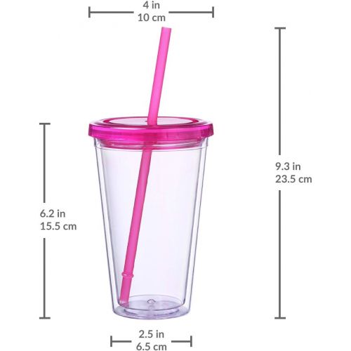  [아마존베스트]Cupture 12 Insulated Double Wall Tumbler Cup with Lid, Reusable Straw & Hello Name Tags, 16 oz, Assorted Colors