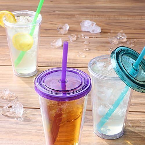  [아마존베스트]Cupture 12 Insulated Double Wall Tumbler Cup with Lid, Reusable Straw & Hello Name Tags, 16 oz, Assorted Colors