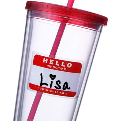  [아마존베스트]Cupture 12 Insulated Double Wall Tumbler Cup with Lid, Reusable Straw & Hello Name Tags, 16 oz, Assorted Colors