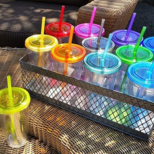  [아마존베스트]Cupture 12 Insulated Double Wall Tumbler Cup with Lid, Reusable Straw & Hello Name Tags, 16 oz, Assorted Colors