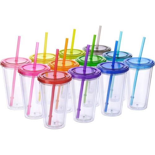  [아마존베스트]Cupture 12 Insulated Double Wall Tumbler Cup with Lid, Reusable Straw & Hello Name Tags, 16 oz, Assorted Colors