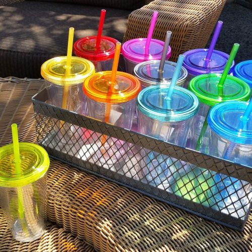  [아마존베스트]Cupture 12 Insulated Double Wall Tumbler Cup with Lid, Reusable Straw & Hello Name Tags, 16 oz, Assorted Colors